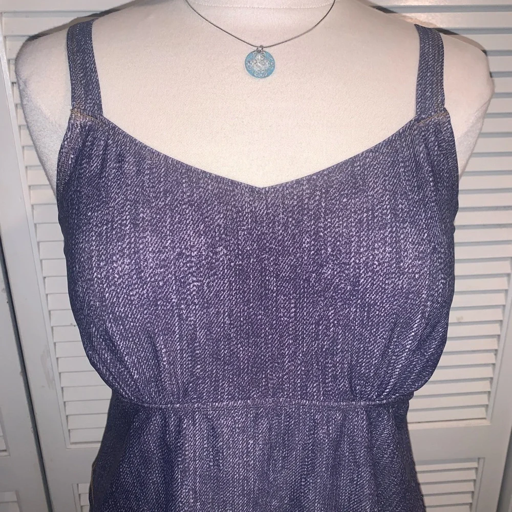 Denim & Co. Beach Denim Print Tankini Top Women’s size 12 A304226